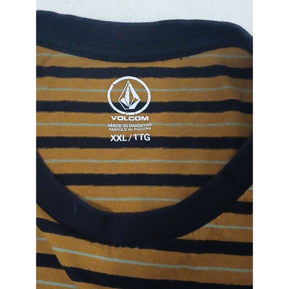 Volcom Womens Striped Short Sleeve T-Shirt Plus Sz XXL Brown Blue Cropped Boxy - Picture 12 of 12